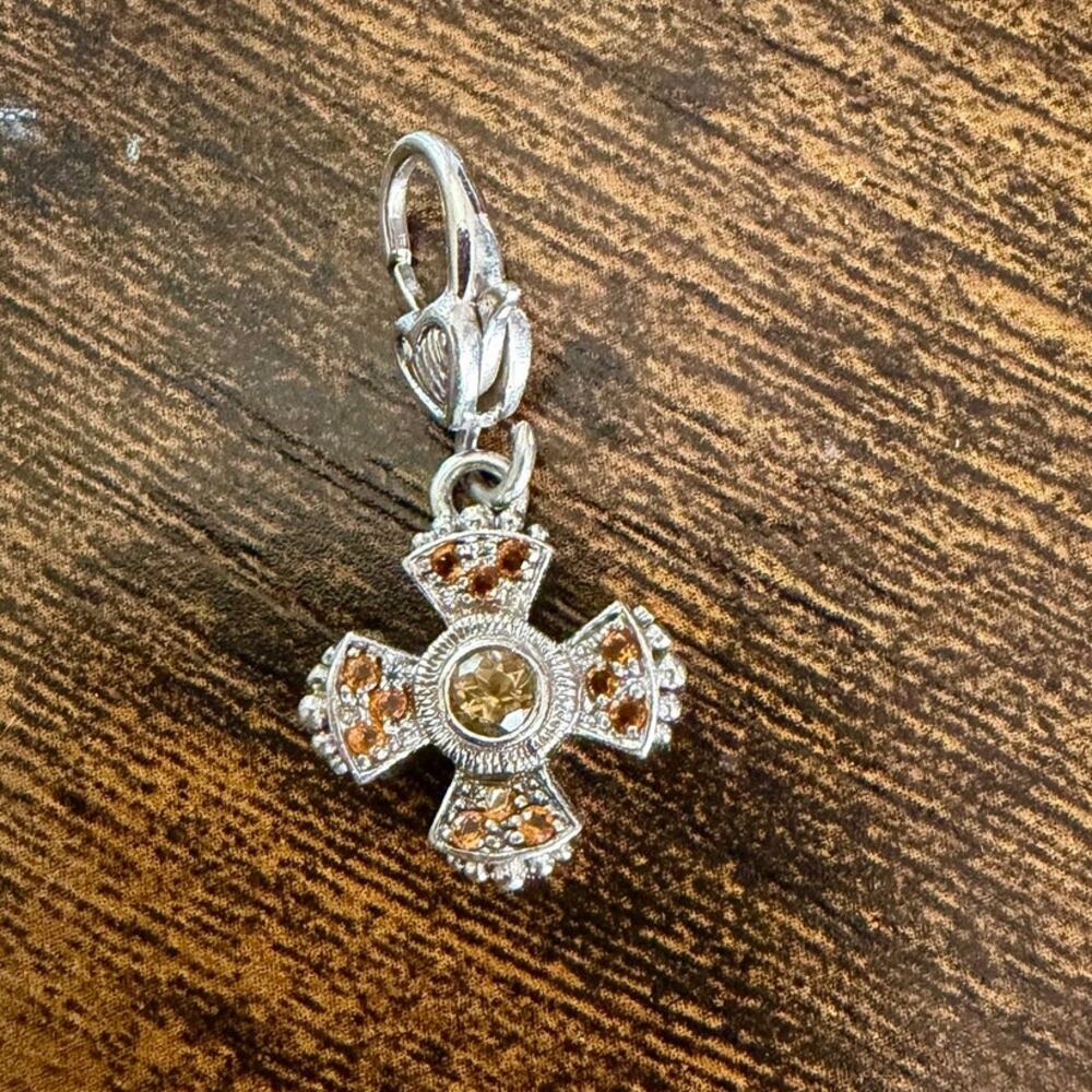 Judith Ripka Silver Agate Cross Pendant Charm